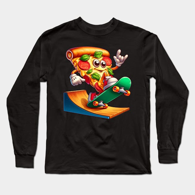 Rock On Skateboarding Pizza – Cheesy Thrill-Seeker Sticker Long Sleeve T-Shirt by vk09design